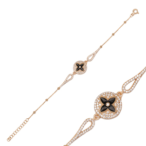 Round Shape Flower Black Enamel <b>Charm</b> Bracelet Turkish Wholesale Handcrafted Fine 925 Sterling Silver Jewelry - Product Image 6