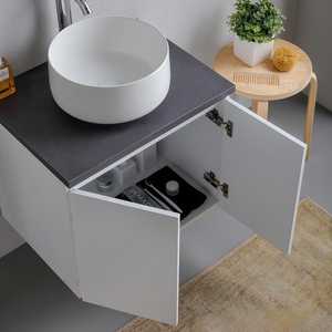 60cm <b>White</b> Bathroom Cabinet with Anthracite Top and 60x80 Bali <b>Mirror</b> Bathroom Sets - Product Image 5