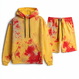Drop Shoulder Tie Dye Sublimación Hood Top Jogger Set Hombres Invierno Drop Shoulder Hoodie Acid Wash Baggy Jogger Shorts Set Hombres - Product Image 4