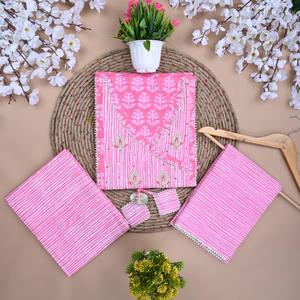 Traditional <b>Pink</b> Salwar Kameez Unstitched Suit Cotton Dupatta (SHKS1103) Pakistani Style Screen-Print Cotton Reyon Indian Dress - Product Image 1