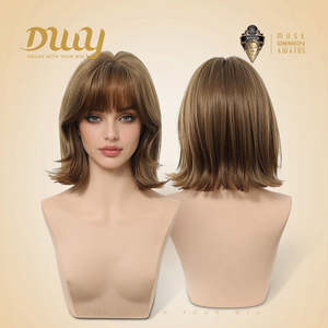 Yara-DWY 12-Inch MiraScalp <b>Wig</b> Short Wavy Pink Blonde Glueless Synthetic with Light Brown Lace - Product Image 2