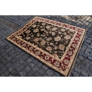 Alfombra de lana turca Floral Beige marrón clásica 5,1X6,3 pies diseño de retazos Rectangular para entrada sala de estar respaldo de látex - Product Image 3