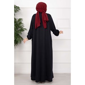 Abaya bleu marine classique à fermeture éclair, style simple, tissu polyester - Product Image 5