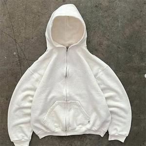 Custom 500 GSM Vintage Distressed 100% Cotton Full Zipper Street Hoodie Sun Faded French Terry Oversized Heavyweight Winter - Product Image 4