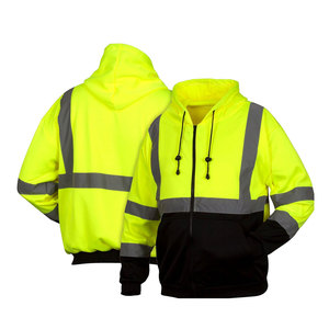 Meilleure qualité 100% coton solide respirant sweat à capuche de sécurité pour hommes hiver avec fermeture éclair conception haute visibilité prix de gros - Product Image 3