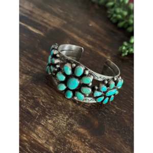 Bobby Johnson Kingman Fashion <b>Cuff</b> <b>Bracelet</b> Turquoise & Sterling <b>Silver</b> Cluster Design - Product Image 3