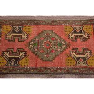 1.7x3.4 ft Rug, Vintage Turkish Rug, <b>Red</b> Brown Camouflage <b>Wool</b> Rug - Product Image 4
