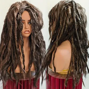 Perruque longue en dreadlocks pour hommes, synthétique, noire, avec <span class=keywords><strong>bonnet</strong></span> en maille élastique transparente, densité 250%, dreadlocks droites, tressage au crochet, mi-longue - Product Image 1