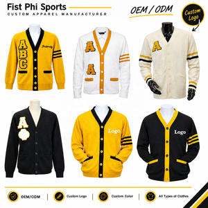 Custom All Design Of Alpha Phi |APA| Fraternity Old Gold Cardigan Sweater with Chenille Letters OEM/ODM <b>University</b> Cardigan - Product Image 1