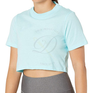 Top corto con logotipo personalizado para mujer, camisetas de fábrica al por mayor de algodón de manga corta con cuello de Color sólido, Camiseta corta para invierno - Product Image 2