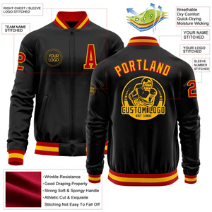 Chaqueta Bomber Varsity de Dos Tonos para Hombre, Negra con Dorado Antiguo y Morado, con Botón Único, Fabricación Personalizada OEM al por Mayor - Product Image 2