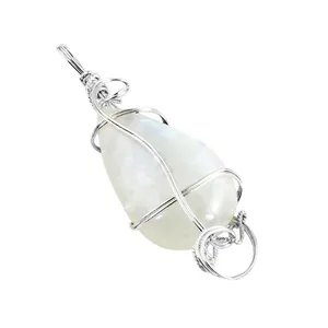 Pendentif en argent 925 plaqué rhodium avec pierre de lune, or rose fait main, pour femmes - Product Image 3
