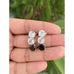 Pendientes Colgantes de Plata de Ley 925 con Cristal y Cuarzo Ahumado, Accesorio de Moda - Product Image 2