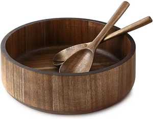 Cuenco redondo pulido de madera de acacia para servir aperitivos de cocina y alimentos de fiesta para frutas, verduras, queso - Product Image 5