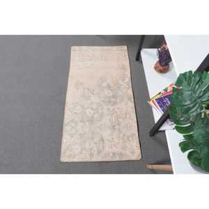 Turkish Vintage Rug, 1.6x3.3 ft Rug, <b>Brown</b> Plants & trees <b>Wool</b> Rug - Product Image 1