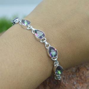 Mystic Topaz 925 Sterling Silver 10 Stone Gemstone Adjustable <b>Bracelet</b> Handmade Jewelry Natural Stone Gift For Her - Product Image 3