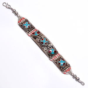Tibetan <b>Silver</b> Vintage Antique Style <b>Bracelet</b>, Natural Turquoise, Coral, Lapis Gemstone, Jaipur Jewelry - Product Image 4