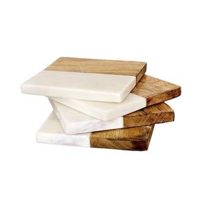 Modern Antique Finish White Marble Coaster with Classic Golden Brass Line Excellent for Tea Drinks <b>Waterproof</b> Kitchen <b>Mats</b> Pads - Product Image 2