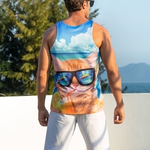 Camisetas sin mangas de calidad superior para hombre, camisetas sin mangas de entrenamiento de mezcla de algodón acanalado transpirable, camiseta sin mangas de poliéster transpirable de calidad superior - Product Image 3