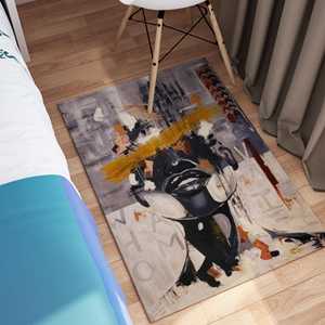 Tapis imprimé motif visage de femme, Tapis abstrait moderne de luxe pour couloir, Tapis fin non tissé - Product Image 5