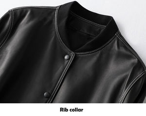 2025, chaquetas de cuero con botones delanteros para mujer, chaqueta de cuero genuino para mujer, chaqueta Bomber de cuero - Product Image 4