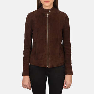 เสื้อแจ็คเก็ตไบค์เกอร์หนังกลับ Kelsee Mocha พร้อมปกตั้งสำหรับฤดูใบไม้ร่วง - Product Image 4