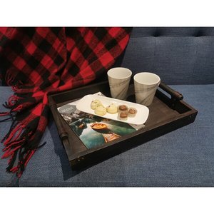 Ensemble de plateaux de service en bois massif fabriqués à la main pour table de cuisine Plateaux à collations en bois naturel à usage décoratif - Product Image 2