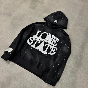 Fabricants OEM personnalisés 500 Gsm Streetwear Boxy Vintage surdimensionné poids lourd vieilli lavage à l'acide sweat à capuche zippé strass - Product Image 1