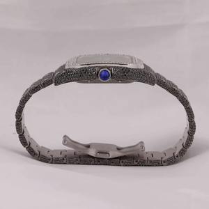 Montre de luxe en acier inoxydable entièrement sertie de moissanite, cadran rond et carré, style hip-hop, pour hommes et femmes, Inde - Product Image 4