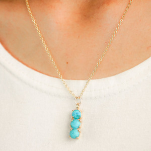 สร้อยคอจี้หินสามก้อนประดับอัญมณีสีทองพลอยเทอร์ควอยซ์925สร้อยคอเงินสเตอร์ลิงเครื่องประดับแฟชั่น - Product Image 3