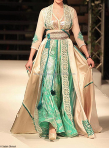 Caftan pour femmes égyptiennes vêtements de mariage avec deux pièces avec broderie de style ouvert sur le devant et dentelle travail islamique dames dressing - Product Image 1