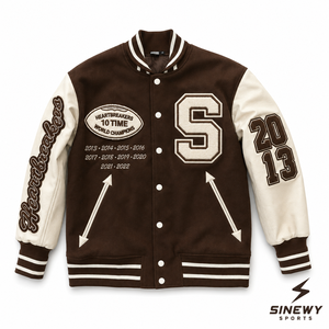 Veste de sport SINEWY pour homme, marron, style universitaire, avec lettres brodées S, patch Heartbreakers 10 Time Champions, style preppy - Product Image 5