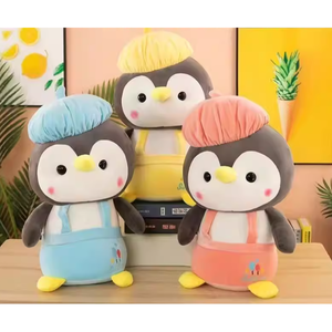 Peluche Pinguino Super Morbido Antistress con Cappello Giallo, Personaggio Anime Kawaii, Personalizzabile ODM, in Poliestere e Cotone PP - Product Image 1