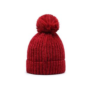 Chapeaux d'hiver pour femme Bonnets épais Chenille Ball Knitted Cap Girls Autumn Beanie Hats Fleece-borded Warmer Bonnet Casual Cap - Product Image 1