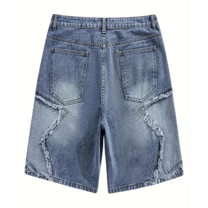 2026 Men'S Street Style Canvas High Waist <b>Button</b> <b>Fly</b> Shorts Frayed Hem Regular Fit HIGH STREET Non-Stretch Fabric Quick Dry - Product Image 2