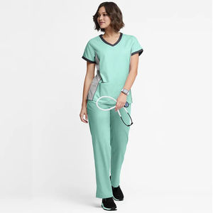 Uniformes de manga corta con diseño de moda, conjunto de uniformes médicos con cuello en V, camisetas y pantalones médicos elásticos suaves, uniformes para mujer - Product Image 4
