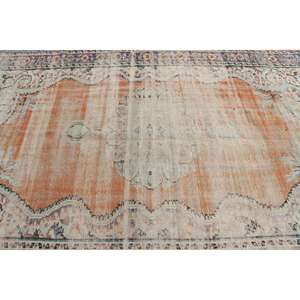 Alfombra Turca de 5.9x9 pies, Alfombra Grande Vintage, Alfombra Sólida Naranja y Azul - Product Image 5