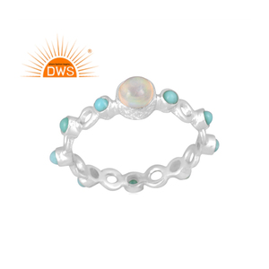 Vente chaude Fine Sterling Silver Natural Ethiopian Opal & Arizona Turquoise Gemstone Bague d'éternité Fabricant de bijoux personnalisés - Product Image 1
