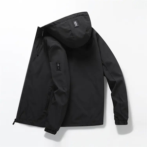 Chaqueta cortavientos para hombre WinterJakcet, resistente al agua, senderismo, impermeable ligero para correr, Sudadera con capucha despachable teñida de negro - Product Image 4