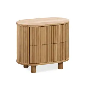 Table de chevet aklosia en bois de teck massif avec 2 tiroirs de rangement pour l'intérieur