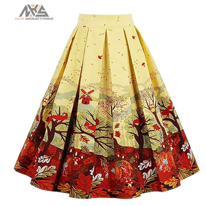 Jupe vintage à taille naturelle brodée pour femmes à la mode | Jupe mi-longue trapèze unie poches respirante écologique 100% - Product Image 5