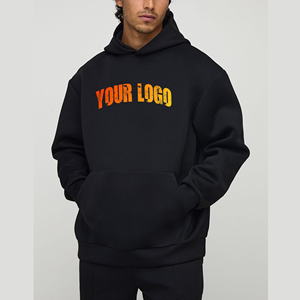 Sudaderas con capucha personalizadas para hombre Color negro sólido Peso pesado 450GSM Logotipo impreso personalizado hip hop Basics Sudadera con capucha para hombres - Product Image 4