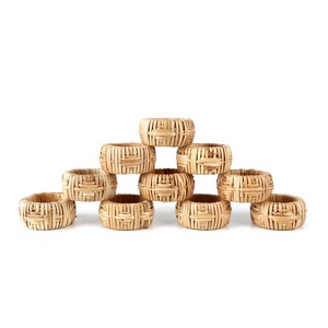 Ensemble d'anneaux de serviette en bois tissés à la main |   Anneaux de table ronds en rotin naturel pour la décoration de table, mariages, fêtes, et la mise en place de table de style campagnard - Product Image 1