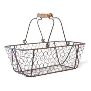 Cesta de Alambre de Hierro de Diseño Vintage con Asa de Madera Móvil, Organizador de Almacenamiento de Malla Metálica Decorativa Estilo Granja para Cocina - Product Image 1