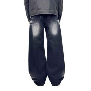 Jean en denim délavé coupe large pour homme, en coton mi-lourd, coupe décontractée, style automne, couleur unie noir - Product Image 3