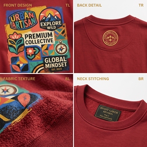 เสื้อสเวตเชิ้ตคอกลมโอเวอร์ไซส์ OEM สำหรับฤดูหนาว น้ำหนัก 300 กรัม ผ้าฝ้าย 100% แบบยูนิเซ็กซ์ สกรีนโลโก้ด้านหน้าได้ตามสั่ง รับผลิตแบรนด์ส่วนตัว - Product Image 3