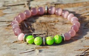 Sélénite rose lisse perlée pour bracelet pierre précieuse de sédiment extensible en acier inoxydable pour les fêtes d'anniversaires de mariages - Product Image 2