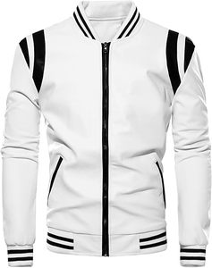 แจ็คเก็ตบอมเบอร์หนังมีซิปเต็มสำหรับผู้ชายเสื้อบล็อกสีแบบลำลอง - Product Image 6