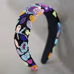 Bandeau de créateur avec point de broderie perlé Bandeau à l'aspect ethnique avec décoration de perles de rocaille - Product Image 2