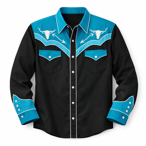 Chemise Western Cowboy Unisexe Rodeo à Boutons, Coupe Slim, Motif Floral, Bordure Contrastante, Personnalisable OEM, Manches Longues Brodé - Product Image 1
